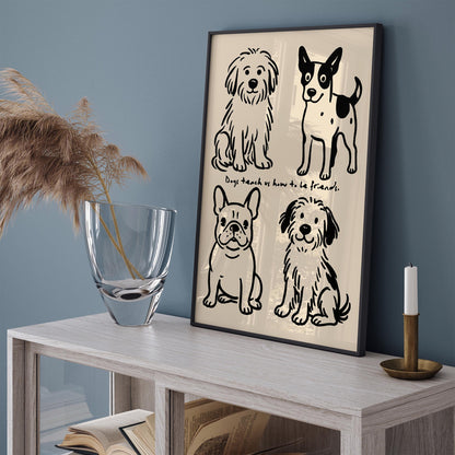 Funny Black Ink Dog Poster - Cute Dogs Wall Art Print