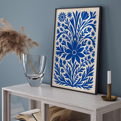 Blue Boho Chic Floral Art Print 2026
