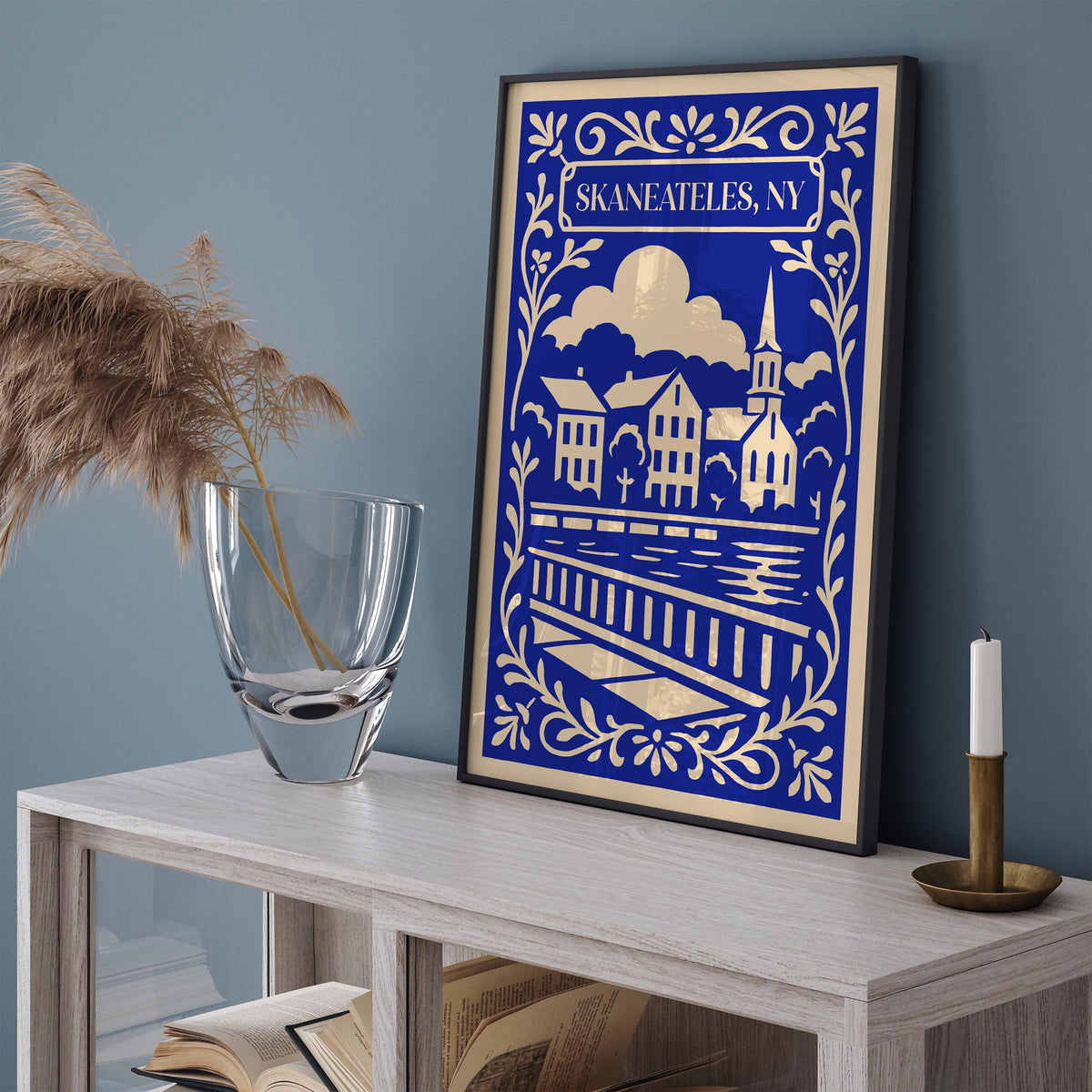 Skaneateles New York Blue Cityscape Travel Poster