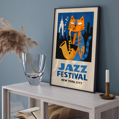 NYC Jazz Festival Cat Jazzman Art Poster