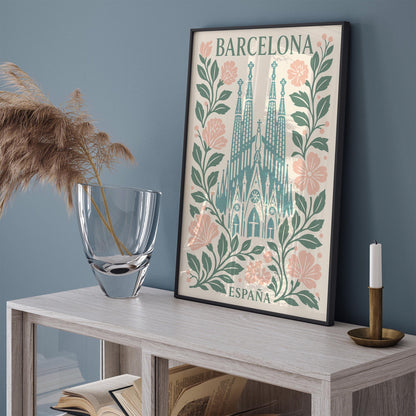 Barcelona Sagrada Familia Poster – Vintage Spain Travel Art