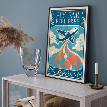 Fly Far Feel Free Poster - Motivational Quote Wall Art