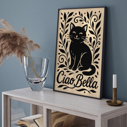 Ciao Bella Poster - Black Cat Wall Art - Cute Animal Print