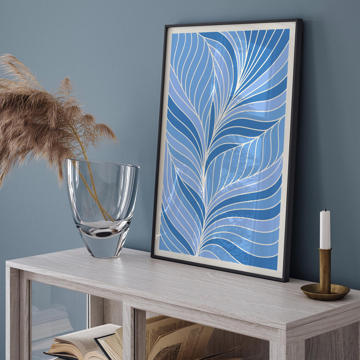 Blue Abstract Leaf Art Poster