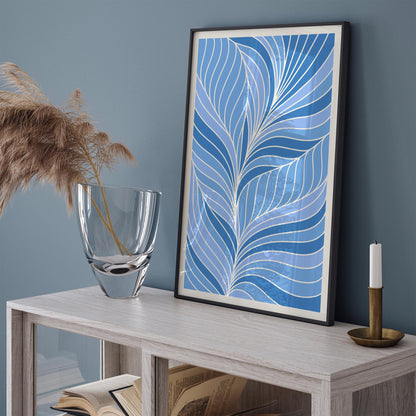 Blue Abstract Leaf Art Poster