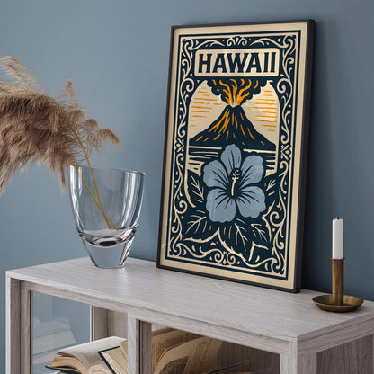 Hawaii Landscape Poster - Navy Blue Art Print
