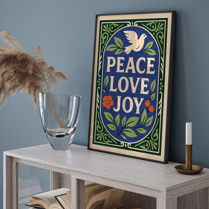 Peace Love Joy Poster – Dove & Floral Wall Art