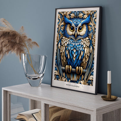 Blue Art Nouveau Owl Art Print