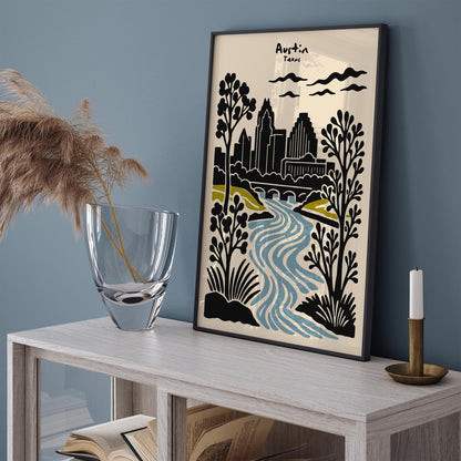 Austin Texas Poster - Cityscape Wall Art - Retro Travel Print