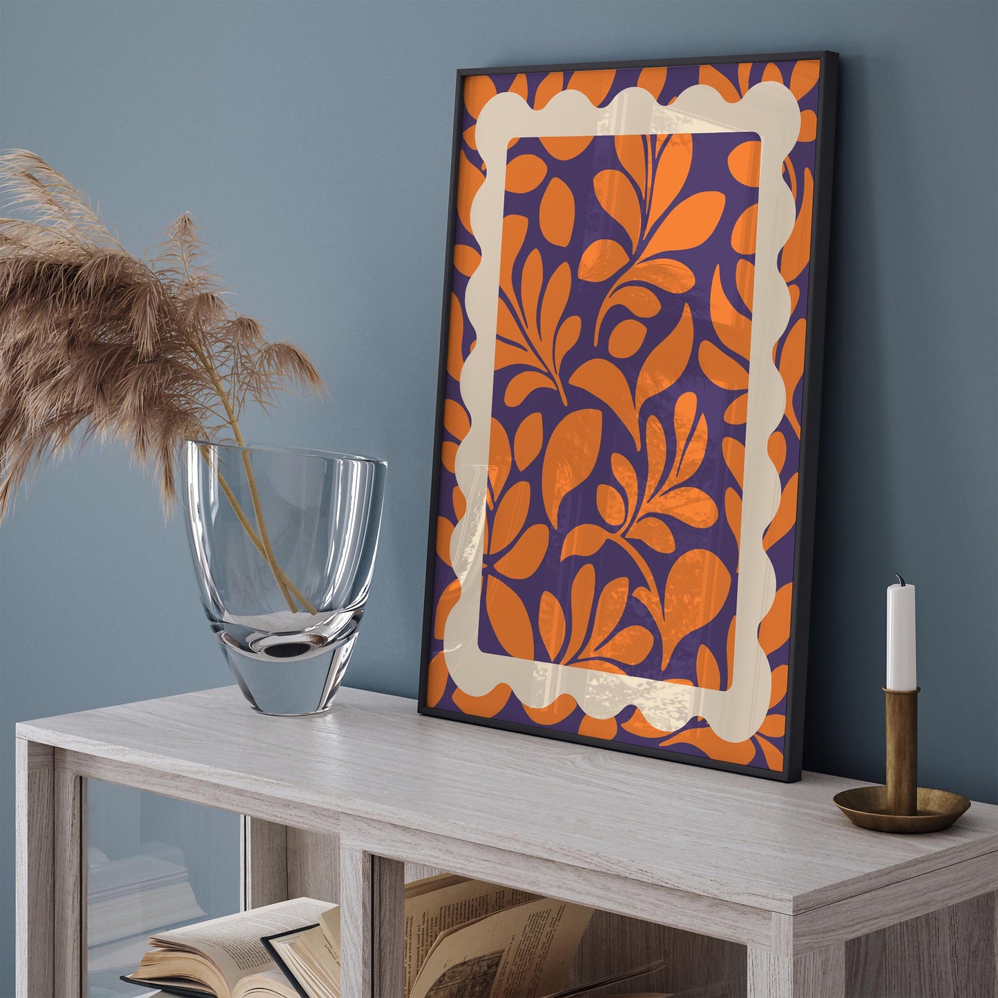 Orange Purple Botanical Poster - Bold Maximalist Leaf Wall Art