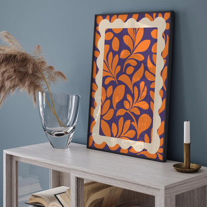 Orange Purple Botanical Poster - Bold Maximalist Leaf Wall Art