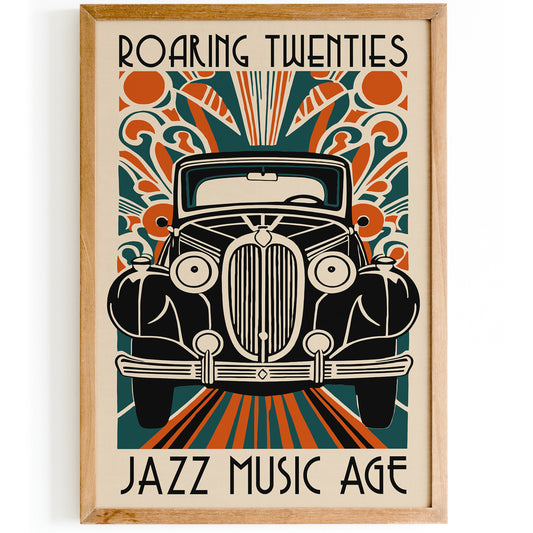 20s Jazz Music Age Old Car Poster