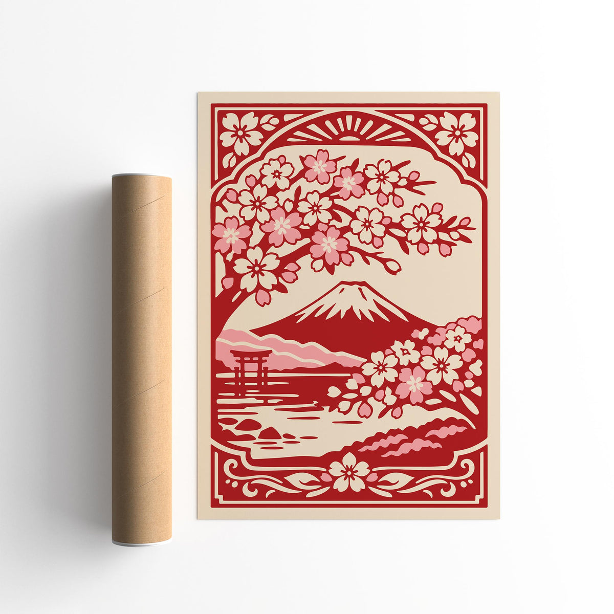 Mount Fuji Japan Red Travel Poster
