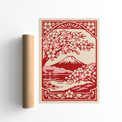 Mount Fuji Japan Red Travel Poster