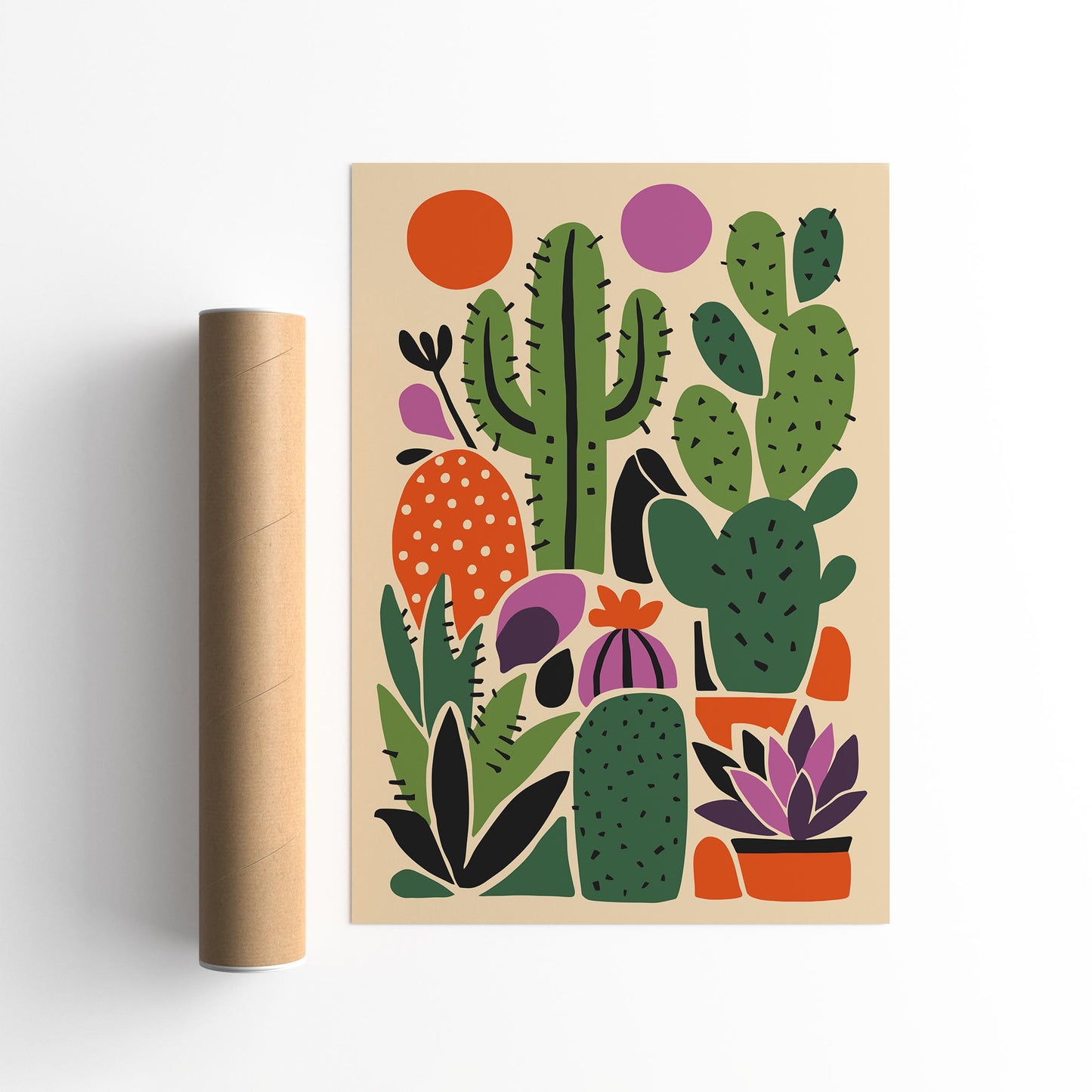 Colorful Cactus Plants Wall Art Print – Boho Desert Botanical Poster
