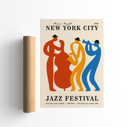 New York City Jazz Festival Poster - Retro Music Wall Art Print