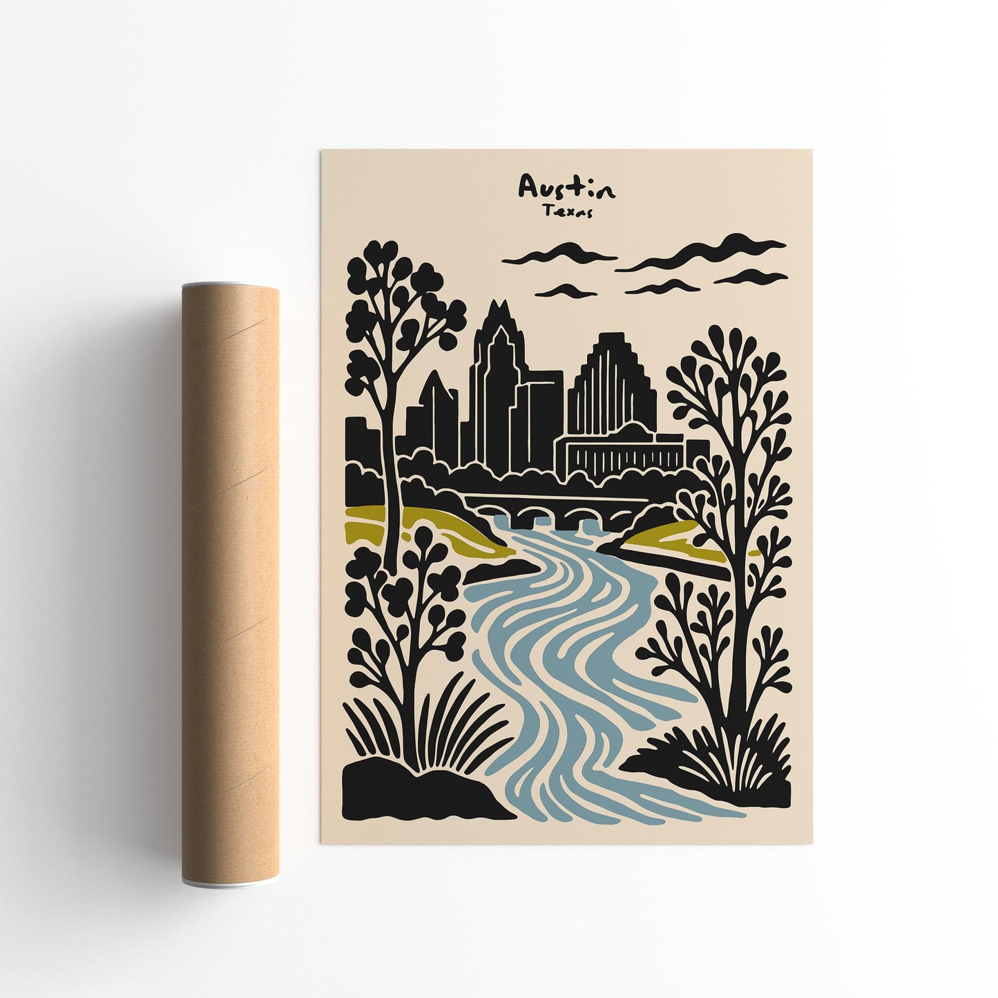 Austin Texas Poster - Cityscape Wall Art - Retro Travel Print