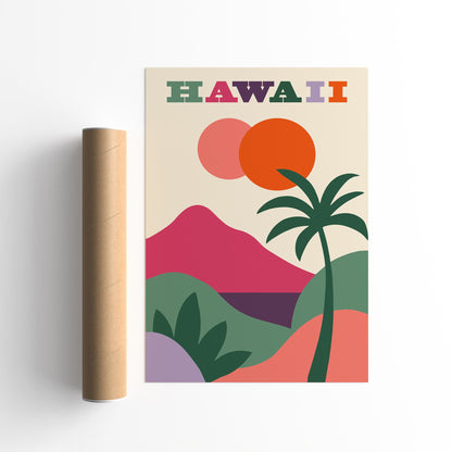 Hawaii Travel Poster - Colorful Abstract Landscape Print