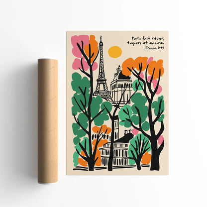 Paris France Travel Poster with Quote