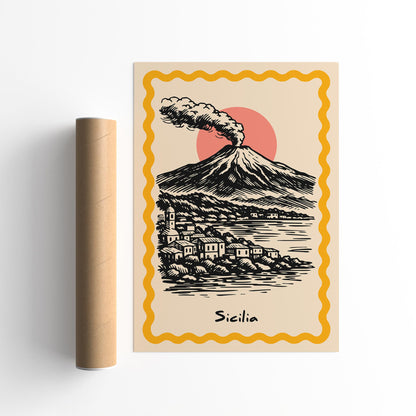 Sicily Mount Etna Travel Poster