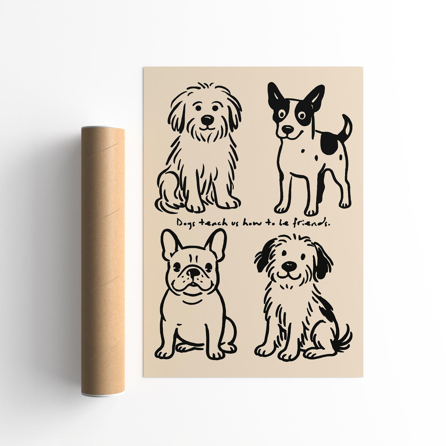 Funny Black Ink Dog Poster - Cute Dogs Wall Art Print