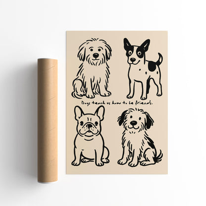 Funny Black Ink Dog Poster - Cute Dogs Wall Art Print