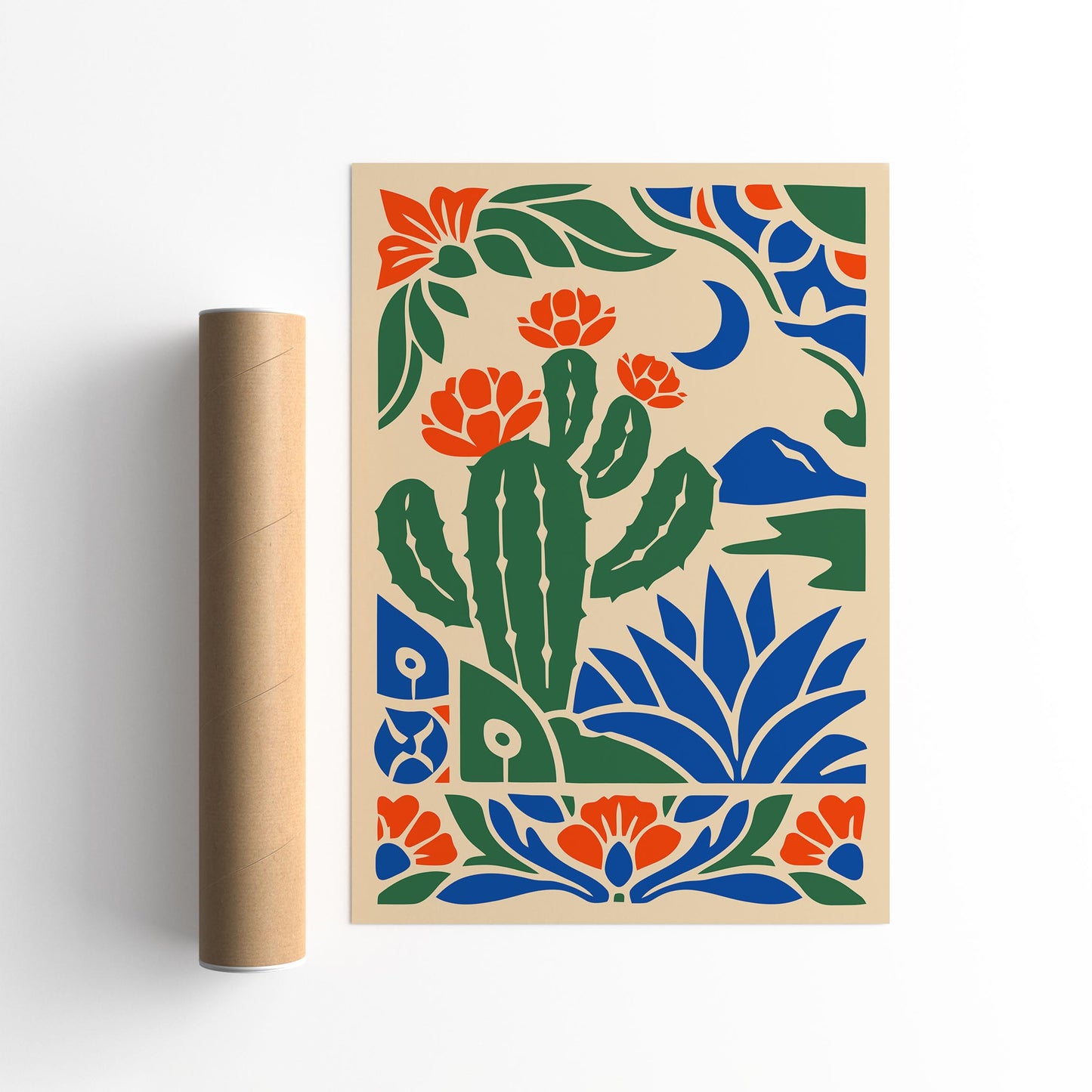 Cactus & Moon Landscape Poster  – Bold Nature Wall Art Print