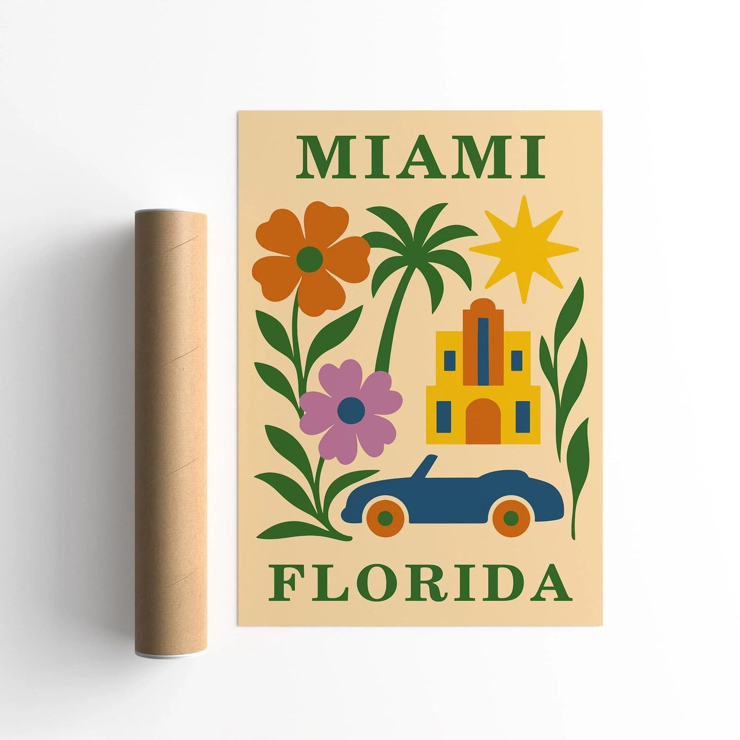 Miami Florida Colorful Retro Travel Poster