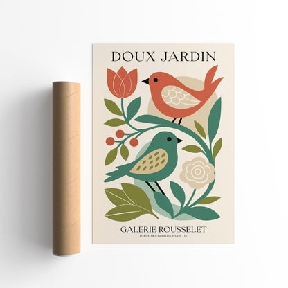 Doux Jardin Poster - French Birds Flowers Gallery Wall Art