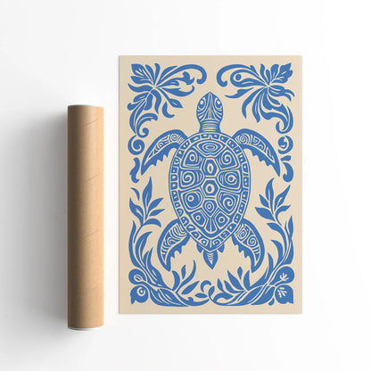 Blue Turtle Rococo Style Wall Art Print