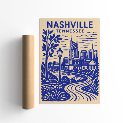 Nashville Tennessee Cityscape Travel Wall Art Print