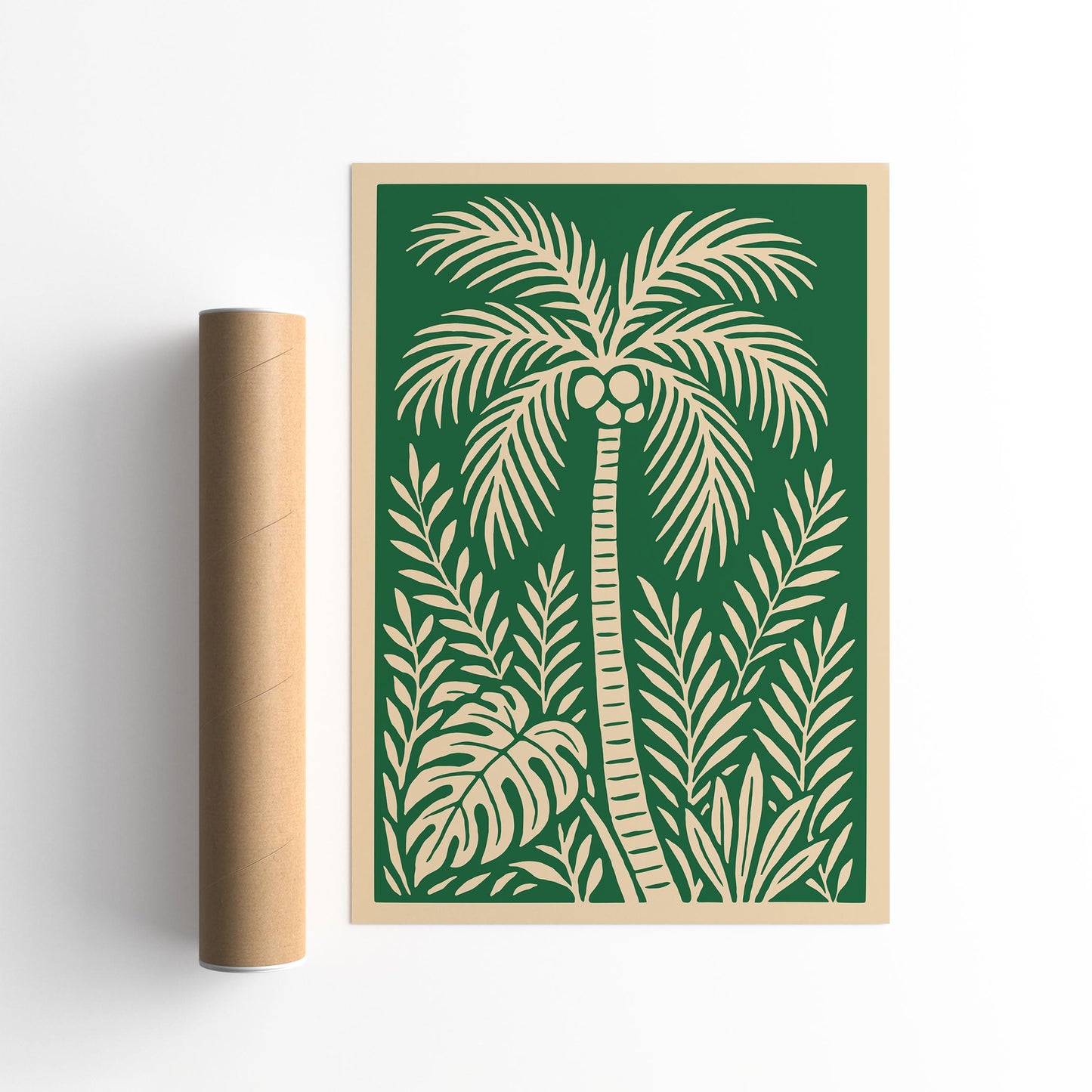 Green Palm Tree Wall Art Print - Boho Tropical Poster