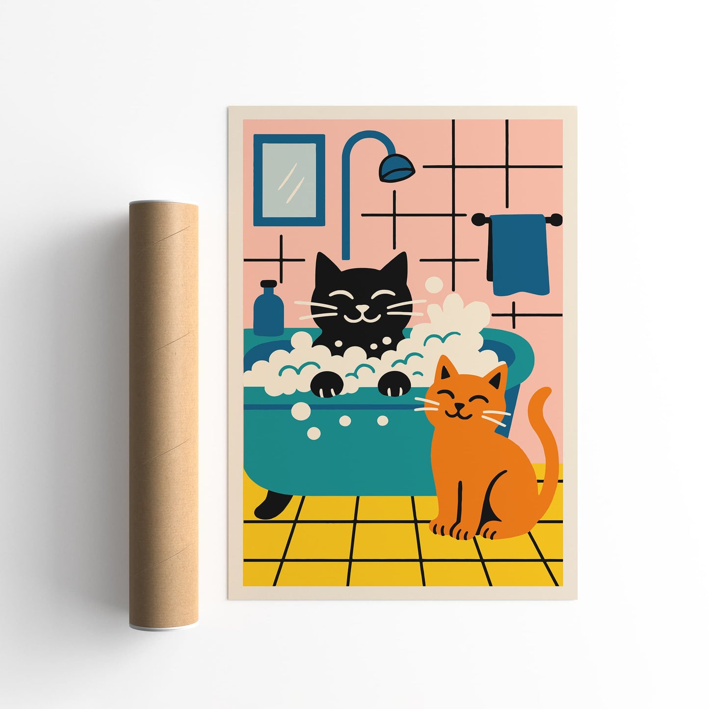 Cats Bathing Time Poster