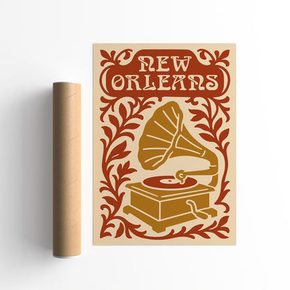 New Orleans Jazz Festival Poster with Old Gramophone
