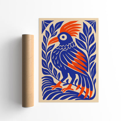 Tropical Parrot Poster - Blue Mexican Bird Wall Art