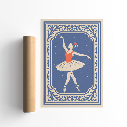 Blue Ballerina Ballet Dance Art Poster