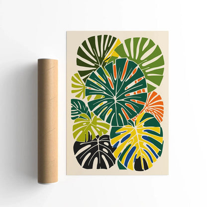 Colorful Jungle Monstera Plant Poster, Tropical Wall Art