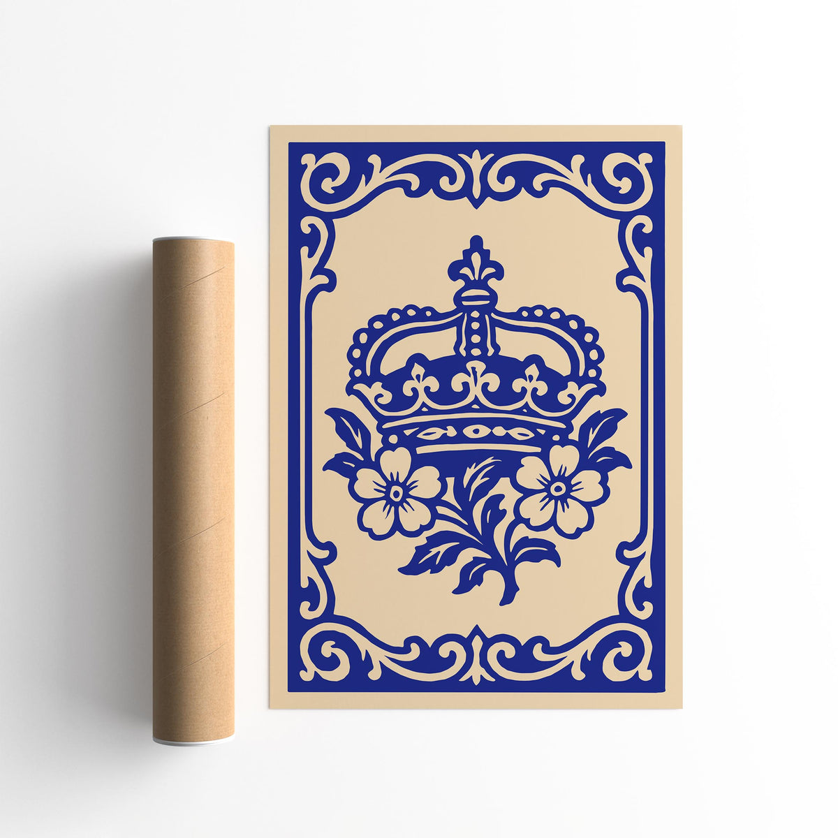 Royal Blue Rococo Floral Crown Art Poster