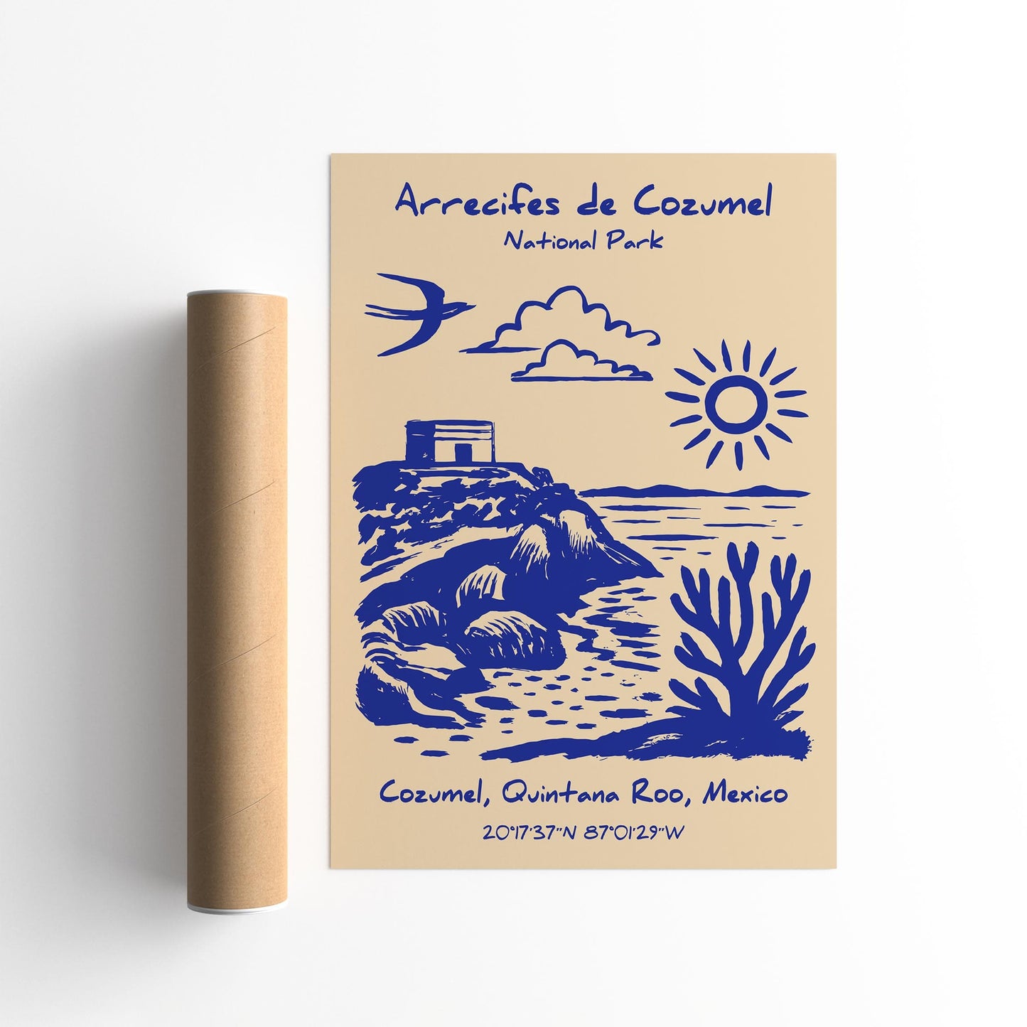 Cozumel National Park Poster - Blue Mexico Landscape Print