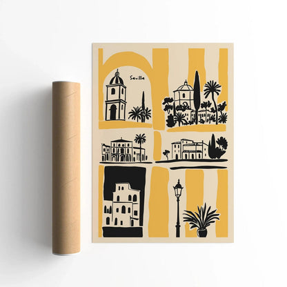 Seville Spain Cityscape Yellow Poster