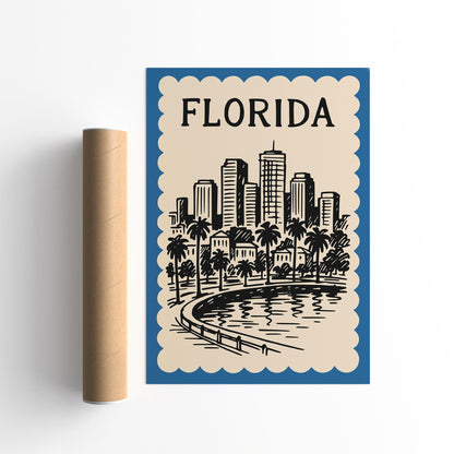 Florida Cityscape Poster - Blue Travel Wall Art 2026