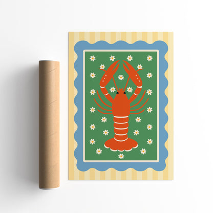 Retro Lobster Wall Art Print - Coastal Nautical Decor