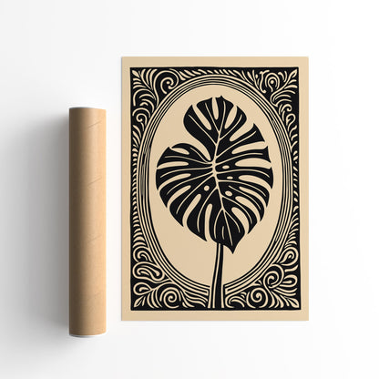 Black Victorian Style Monstera Leaf Wall Art Print