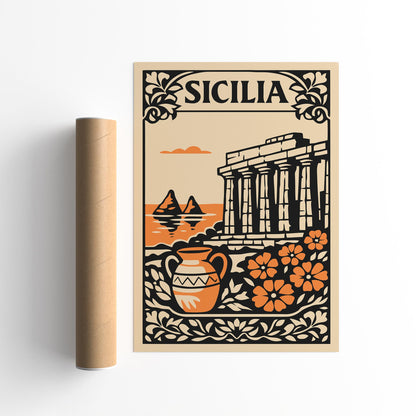 Sicilia Vintage Cityscape Poster