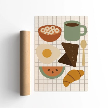 Retro Scandinavian Breakfast Art Print for Kitchen Wall Decor