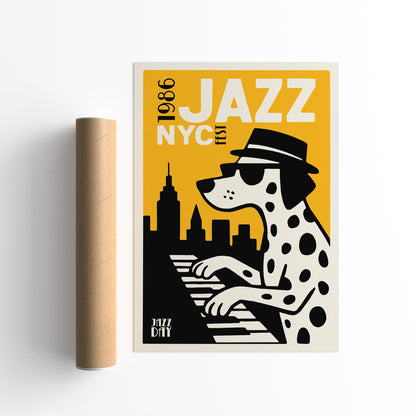 Cool Dalmatian Dog Jazz Pianist Art Print
