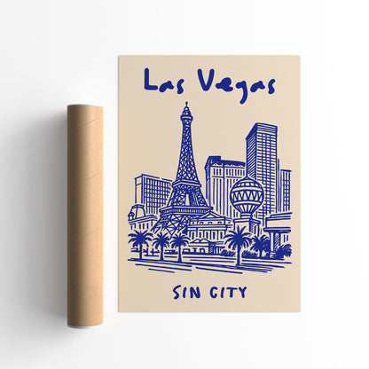 Las Vegas Sin City Poster - Blue Cityscape Wall Art Print