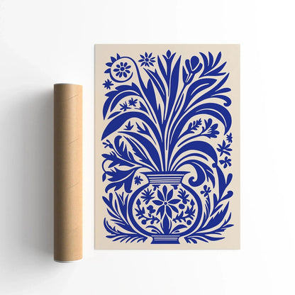Blue Eclectic Flowers in Vase Poster