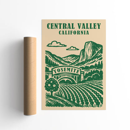 California Central Valley Green Travel Poster