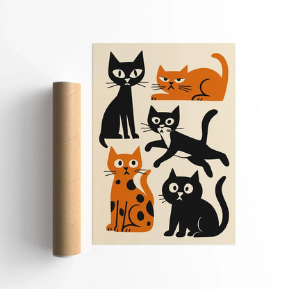 Grumpy Cats Poster, Moody Feline Wall Art